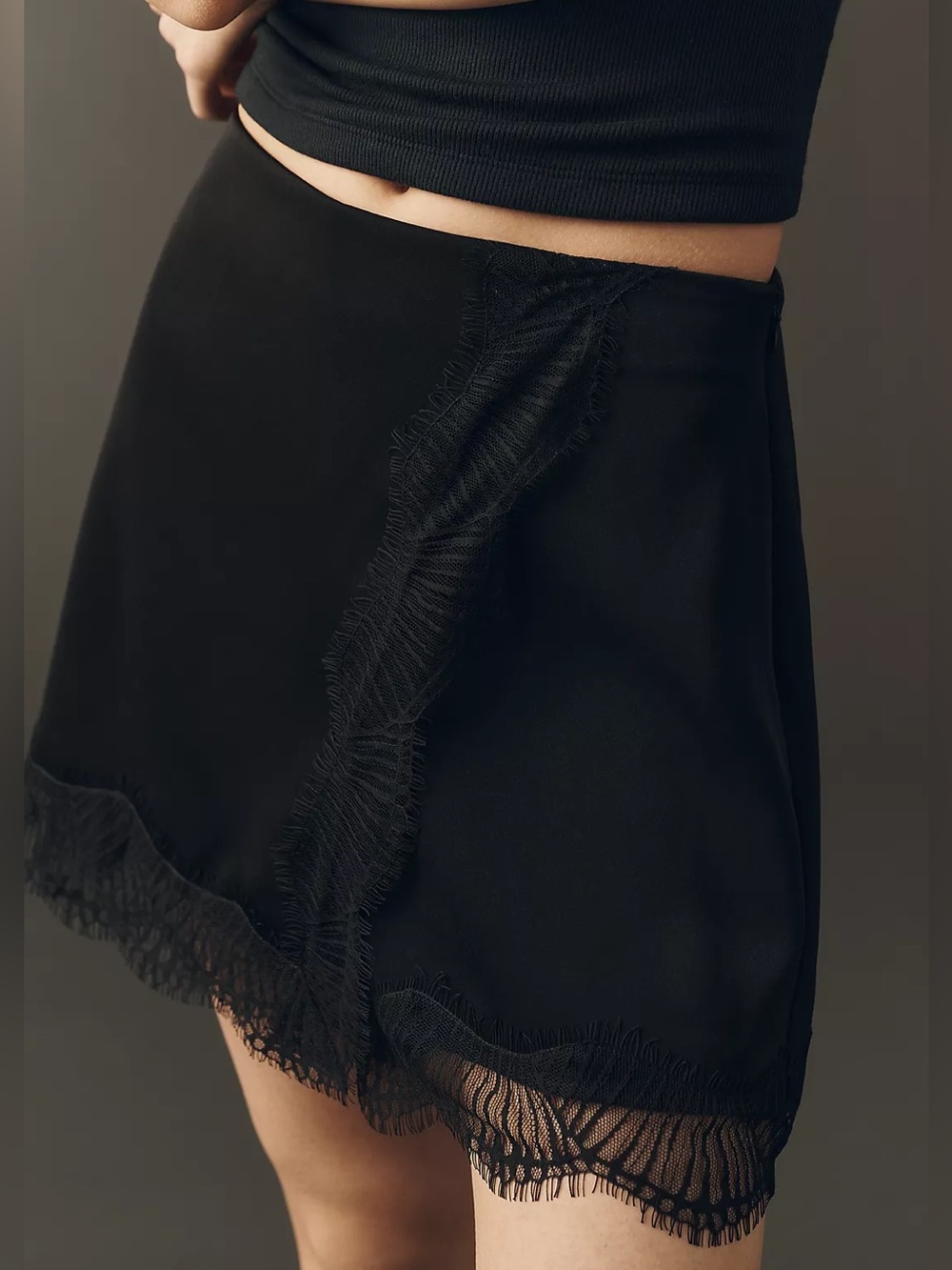 Anthropologie Dolan Left Coast Black Satin Lace Shorts Size M NWT